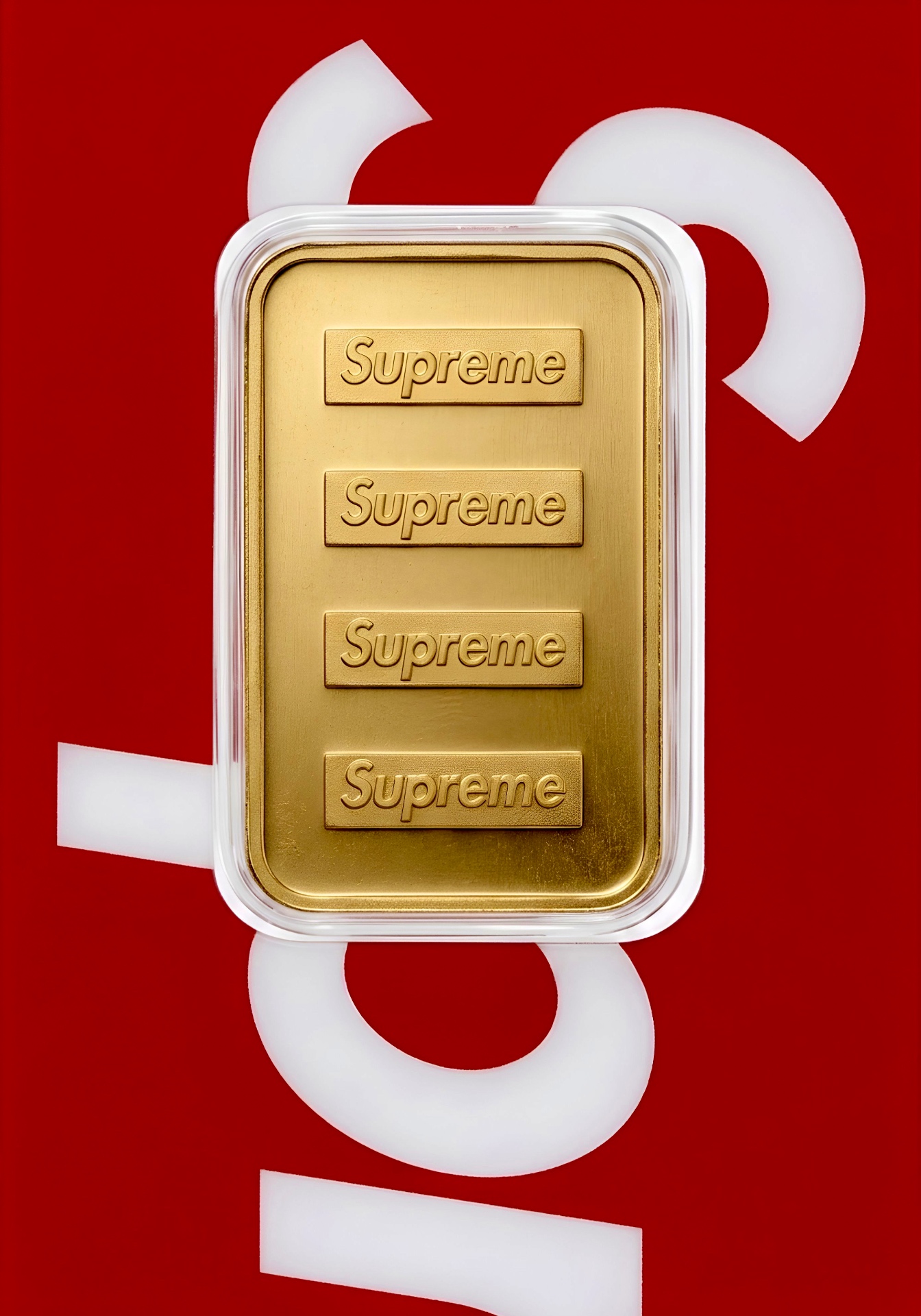 Supreme® / PAMP Suisse 1 g Gold Bar — molded Supreme logos in .9999 fine gold, sealed in printed-logo Assay card